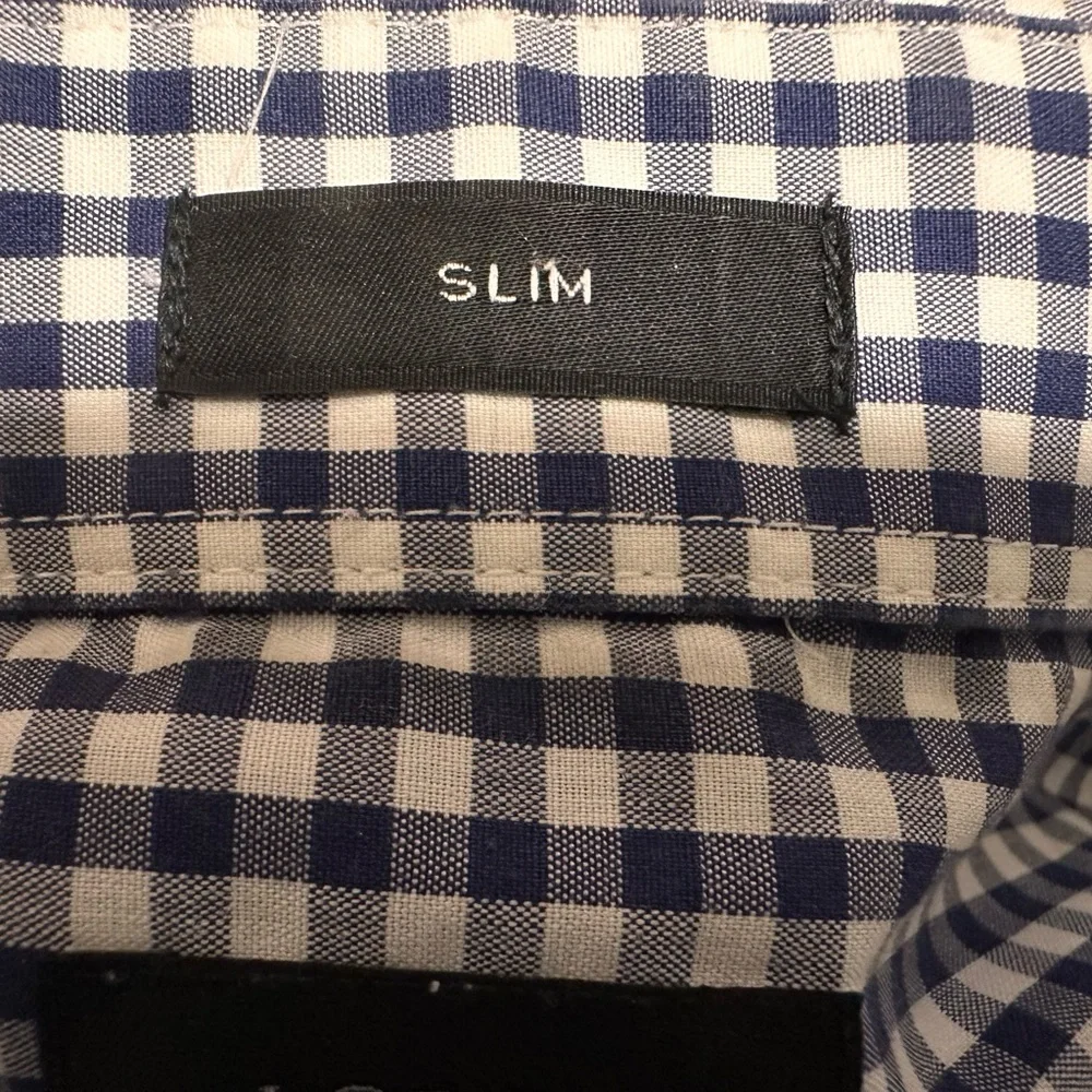 J. Crew Men’s Size Large Slim Fit Navy and White Gingham Button Down Long Shirt - Picture 9 of 9